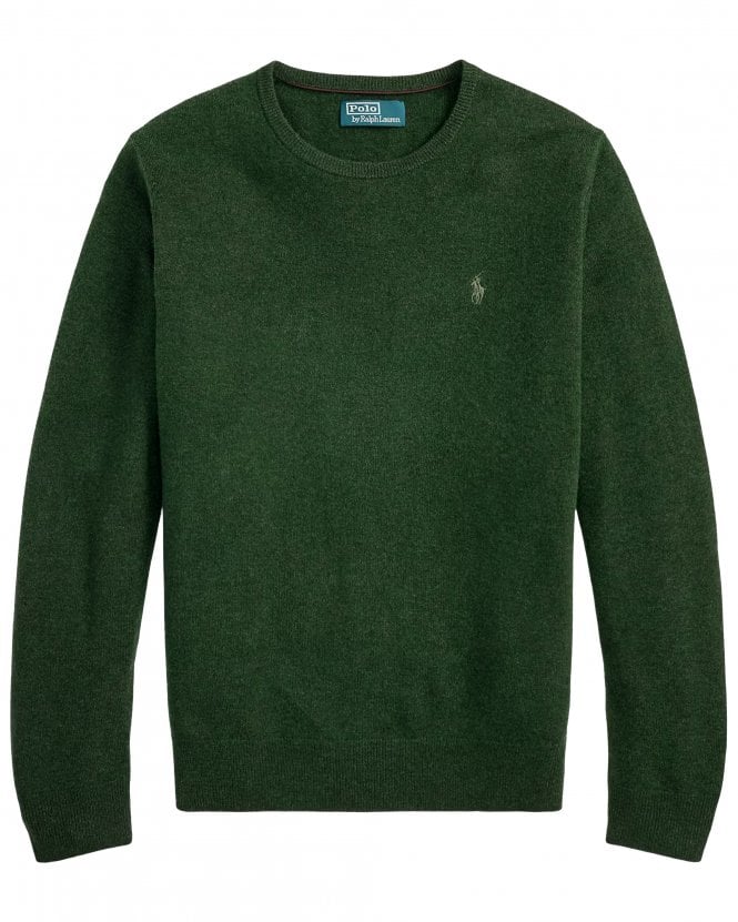 Polo Ralph Lauren Mens Regular Fit Wool Crewneck Jumper - Green (Lodgepole Pine Heather) 
