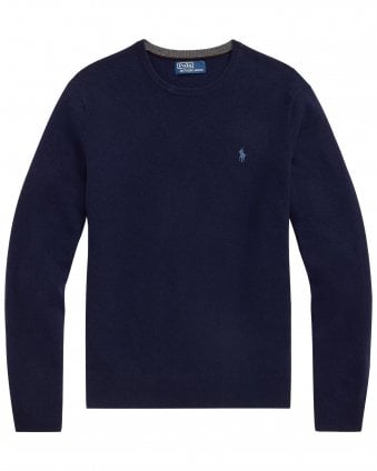 Mens Regular Fit Wool Crewneck Jumper - Hunter Navy 
