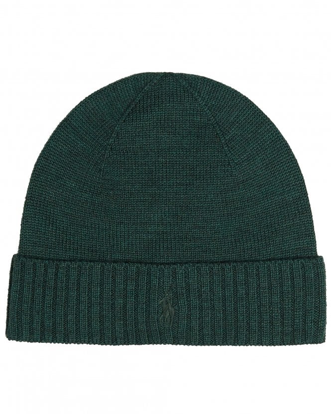 Polo Ralph Lauren Mens Signature Pony Wool Beanie - Dark Green (Pine Heather)