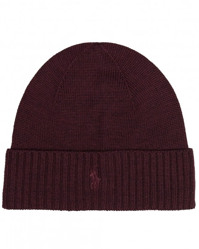 Polo Ralph Lauren Mens Signature Pony Wool Beanie - Dark Red (Merlot Wine Heather)