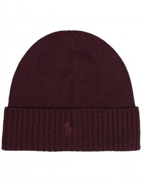 Mens Signature Pony Wool Beanie - Dark Red (Merlot Wine Heather)