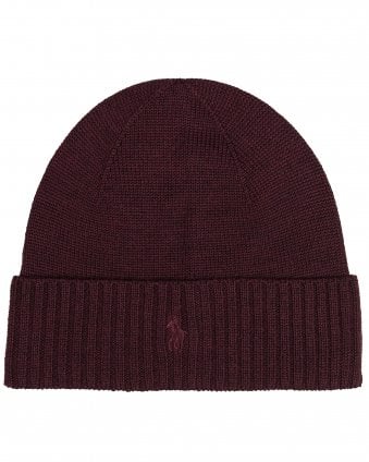 Mens Signature Pony Wool Beanie - Dark Red (Merlot Wine Heather)