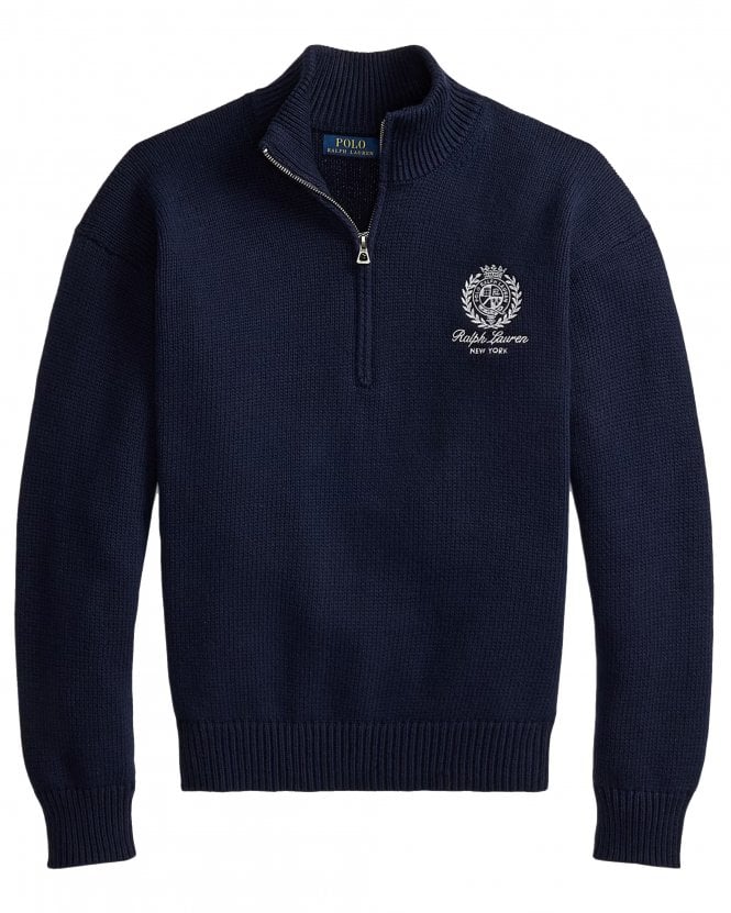 Polo Ralph Lauren Mens Tennis Club Relaxed Fit Quarter-Zip Jumper - Hunter Navy 