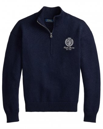 Mens Tennis Club Relaxed Fit Quarter-Zip Jumper - Hunter Navy 
