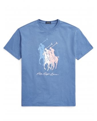 Mens Three Pony Print T Shirt French Blue 