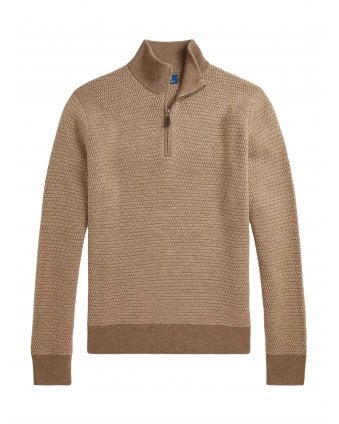 Quarter Zip Textured Wool Jumper Camel Combo Beige