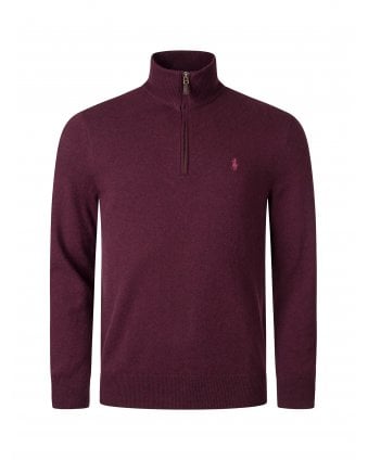 Quarter Zip Wool Jumper Aged Wine Red