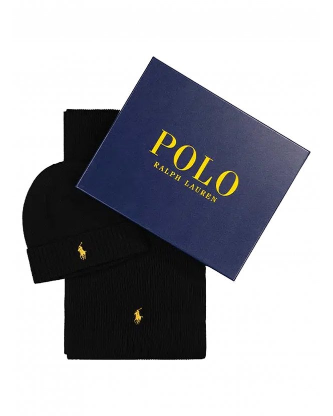 Polo Ralph Lauren Wool Beanie & Scarf Cold Weather Set Polo Black