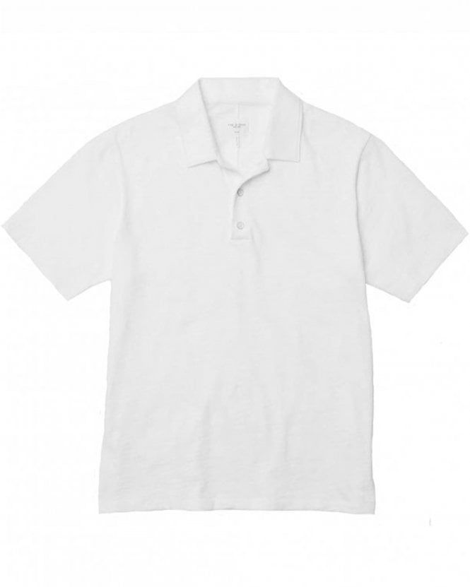 Rag & Bone Mens Classic Flame Slub Polo Shirt - White