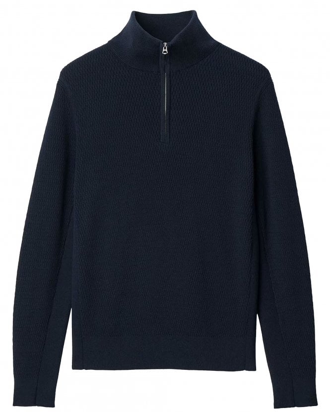 Rag & Bone Mens Danton Classic Fit Thermal Stitch Quarter-Zip Jumper - Dark Blue