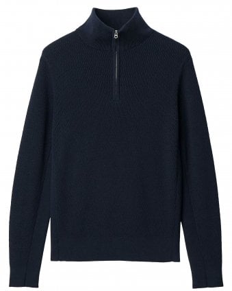 Mens Danton Classic Fit Thermal Stitch Quarter-Zip Jumper - Dark Blue