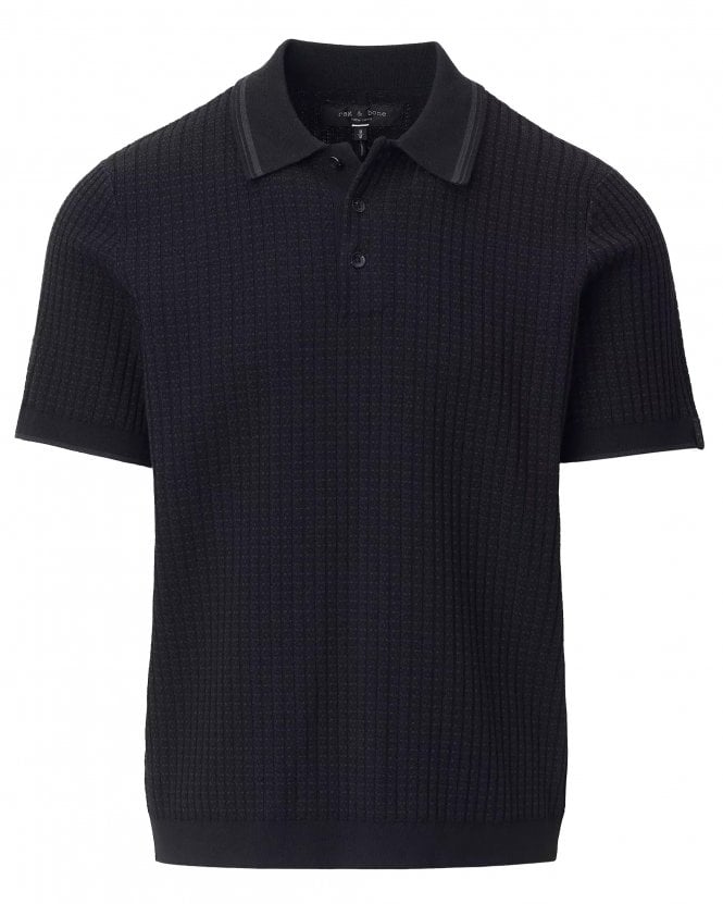 Rag & Bone Mens Harvey Classic Fit Rib Knit Polo Shirt - Black