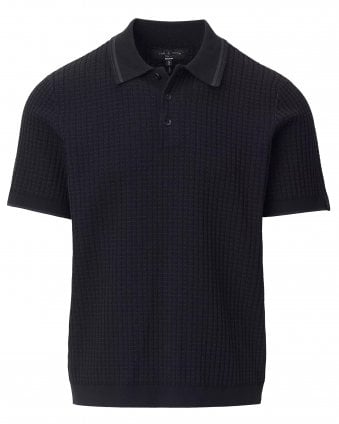 Mens Harvey Classic Fit Rib Knit Polo Shirt - Black