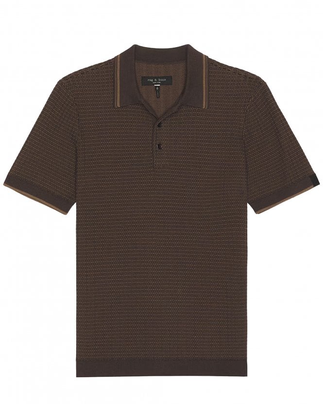 Rag & Bone Mens Harvey Classic Fit Rib-Knit Polo Shirt - Dark Brown (Stonewall)