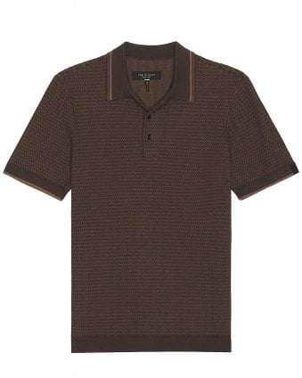 Mens Harvey Classic Fit Rib-Knit Polo Shirt - Dark Brown (Stonewall)