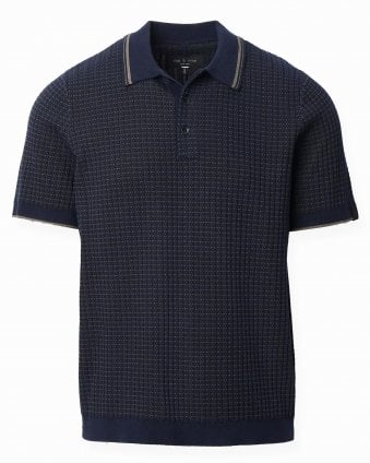 Mens Harvey Classic Fit Rib-Knit Polo Shirt - Navy Blue