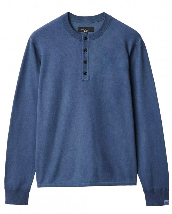Rag & Bone Mens Henley Classic Fit Button Collar Sweatshirt - Blue (Worn Indigo)