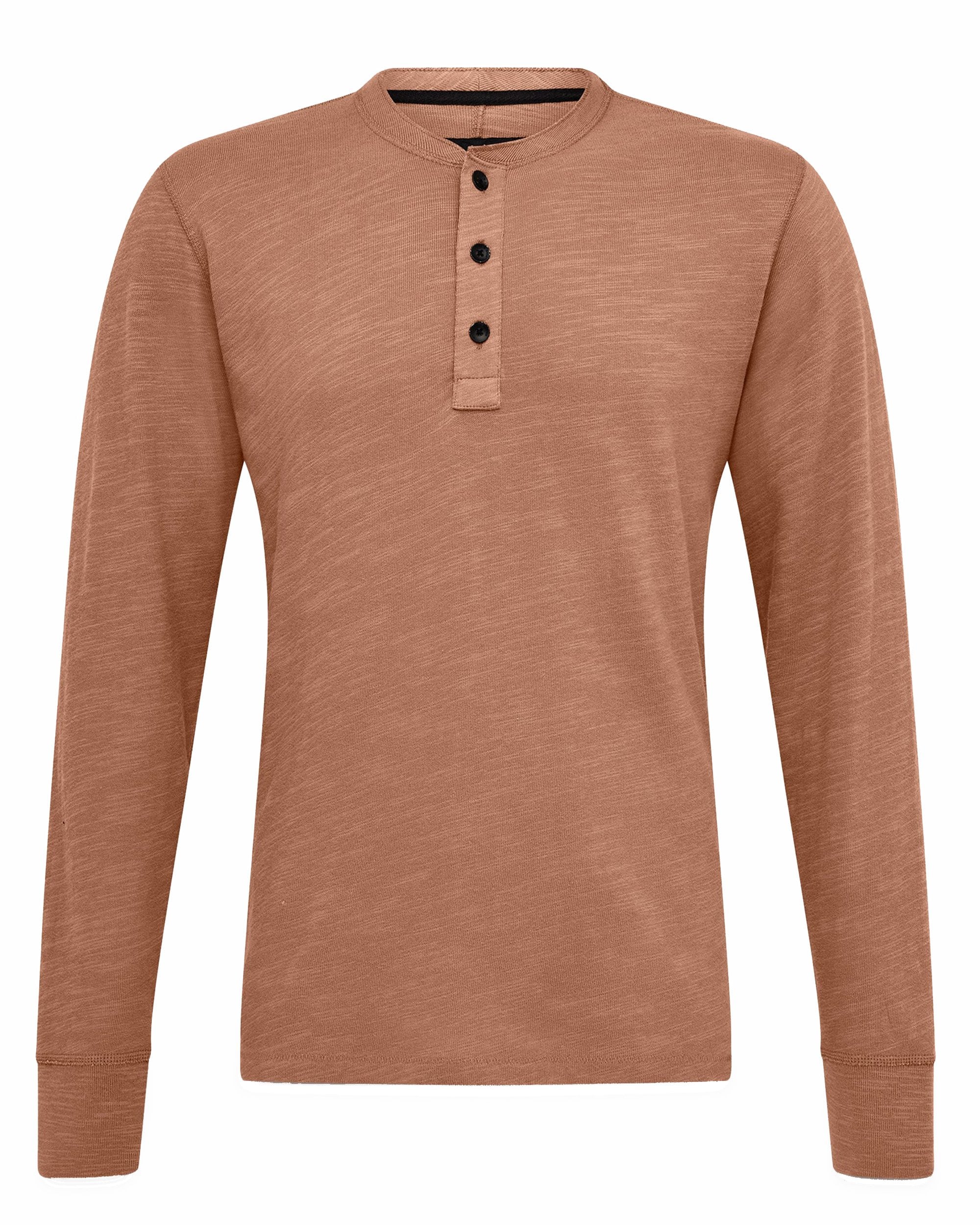 Mens Rag & Bone Rust Brown Classic Flame Long Sleeve Henley T