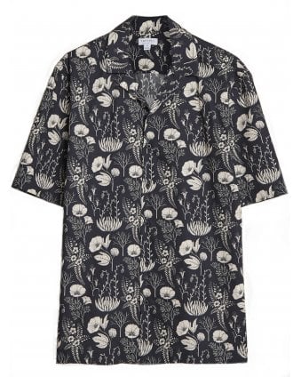 Sunspel Mens Katie Scott Floral Print Shirt Black