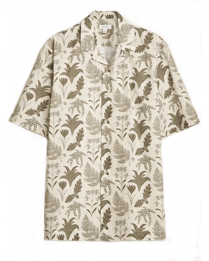 Sunspel  Mens Katie Scott Floral Print Shirt Ecru Beige