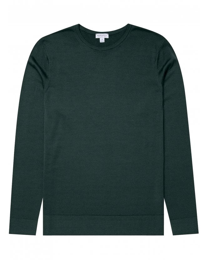 Sunspel Mens Merino Jumper Drill Green