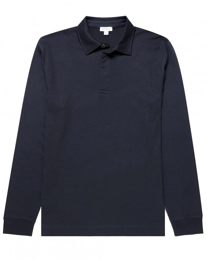 Sunspel Mens Relaxed Fit Heavyweight Rugby Polo Shirt - Midnight Navy