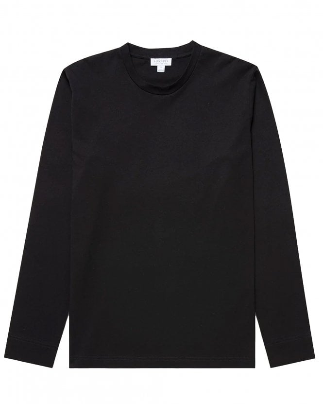 Sunspel Mens Riviera Slim Fit Long Sleeve T-Shirt - Black 