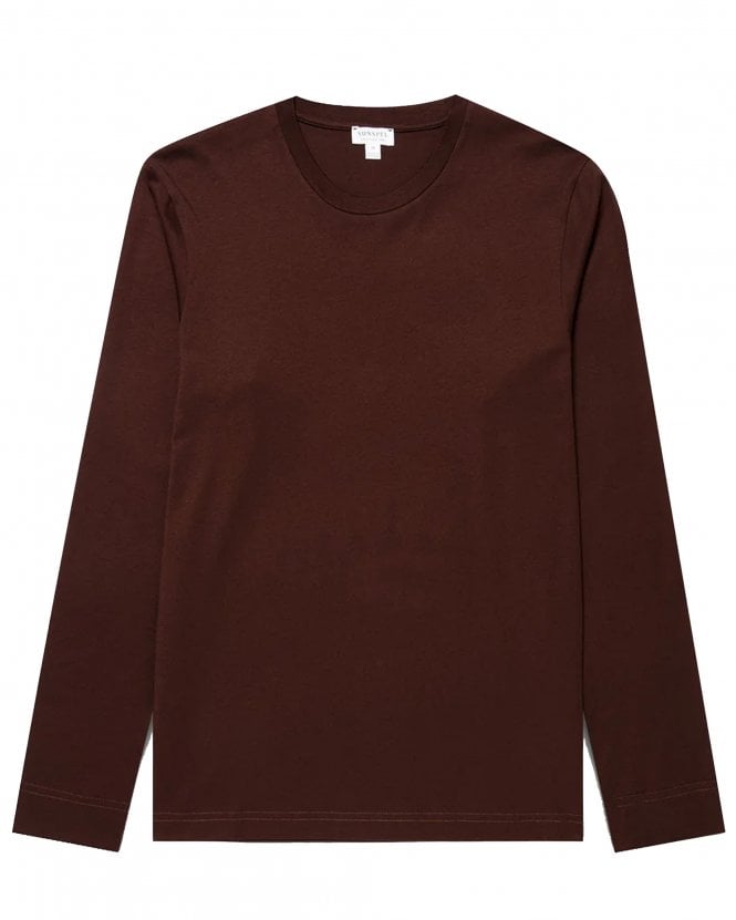 Sunspel Mens Riviera Slim Fit Long Sleeve T-Shirt - Dark Red (Bakelite)