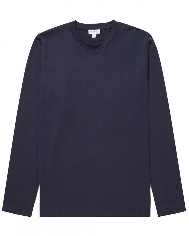 Sunspel Mens Riviera Slim Fit Long Sleeve T-Shirt - Navy Blue