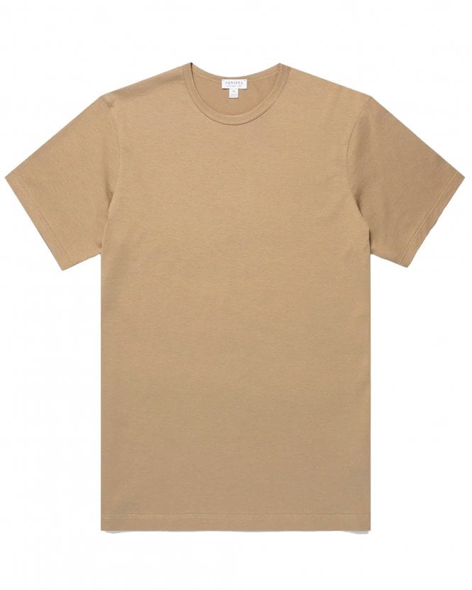 Sunspel Mens Supmia Classic Slim Fit Crew T-Shirt - Dark Beige