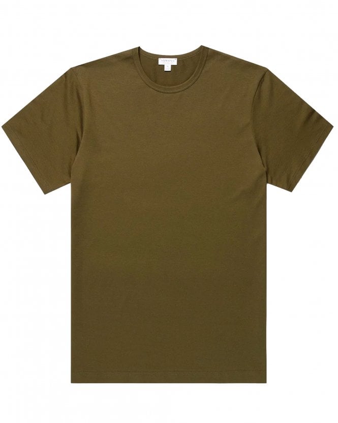 Sunspel Mens Supmia Classic Slim Fit Crew T-Shirt - Dark Green (Loden)