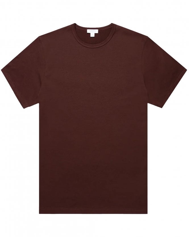 Sunspel Mens Supmia Classic Slim Fit Crew T-Shirt - Dark Red (Bakelite)
