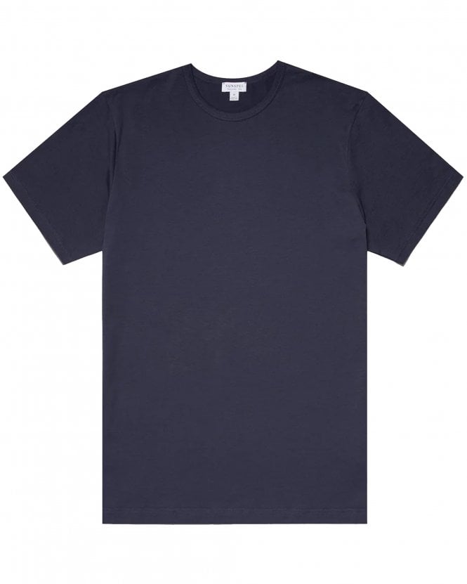 Sunspel Mens Supmia Classic Slim Fit Crew T-Shirt - Navy