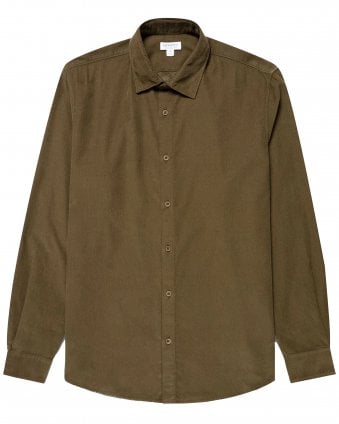 Mens Wale Regular Fit Fine Cord Shirt - Dark Green (Loden)