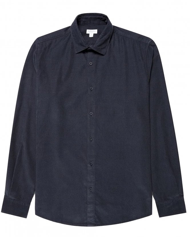 Sunspel Mens Wale Regular Fit Fine Cord Shirt - Midnight Navy