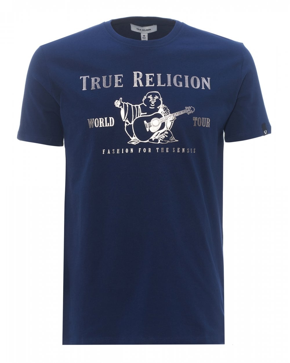 True Religion Mens Chad Buddha Print T Shirt, Navy Tee