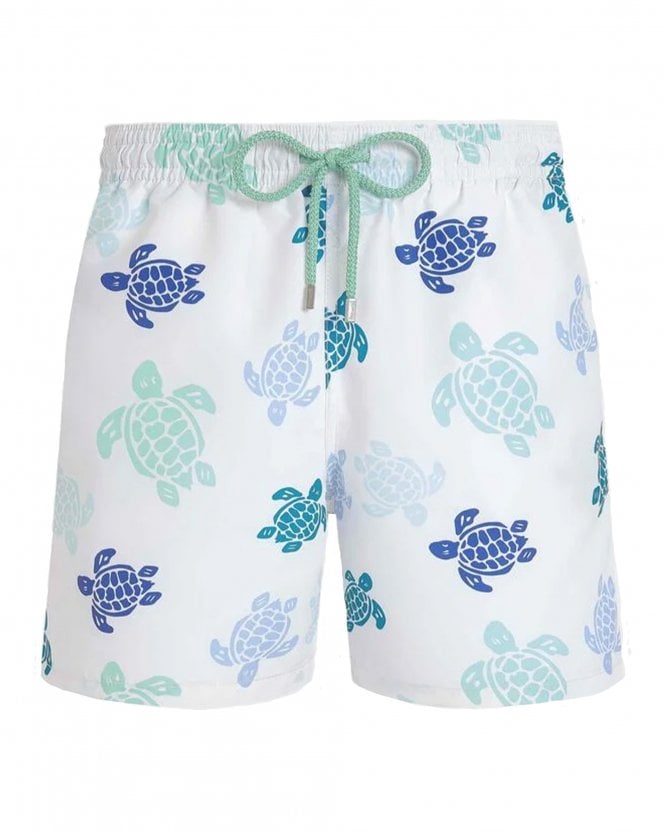 Vilebrequin Mens Moorea Micro Turtles Embroidered Swim Shorts - White