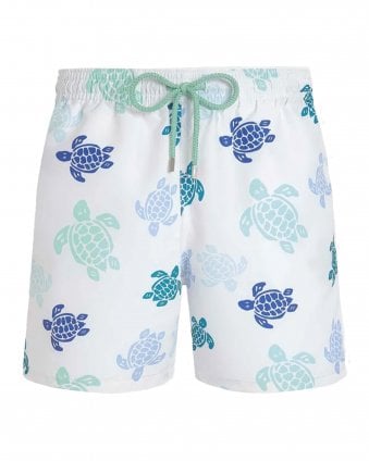 Mens Moorea Micro Turtles Embroidered Swim Shorts - White