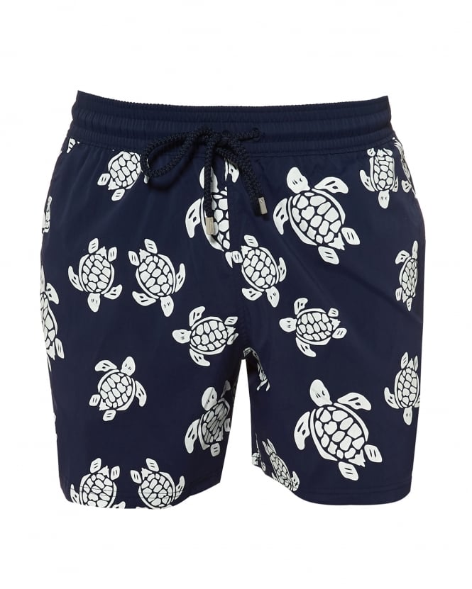 Vilebrequin Mens Moorice Swimshorts, Navy Glow Turtle Swimming Trunks