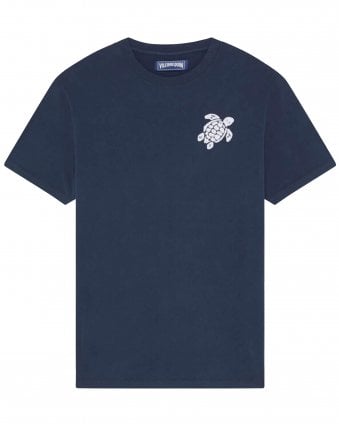 Mens Partisol Big Turtle Embroidered T-Shirt - Navy