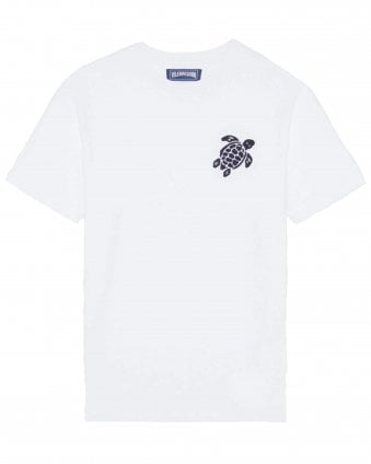 Mens Partisol Big Turtle Embroidered T-Shirt - White