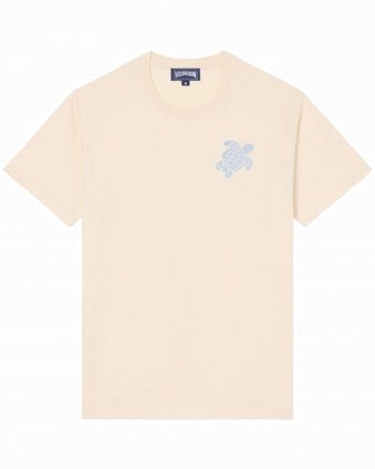 Mens Partisol Regular Fit Turtle Embroidered T-Shirt - Off White