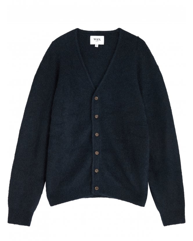 Wax London Mens Alban Mohair Cardigan Jumper Navy