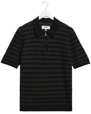 Mens Bury Regular Fit Quarter Zip Knit Polo Shirt - Black Charcoal 