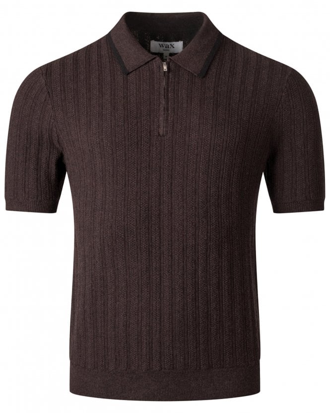Wax London Mens Bury Regular Fit Quarter Zip Knit Polo Shirt - Dark Brown