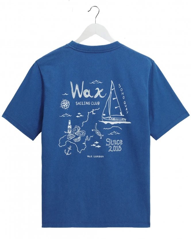 Wax London Mens Dean Regular Fit Sailing Map Print T-Shirt - Blue 