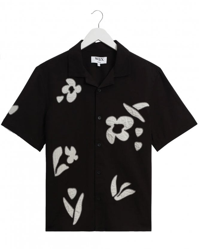 Wax London Mens Didcot  Abstract Applique Relaxed Fit Shirt - Black/Beige