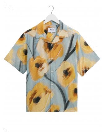Mens Didcot Abstract Poppy Print Shirt Blue/Yellow
