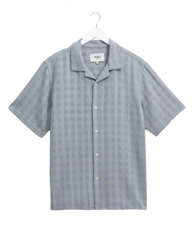 Wax London Mens Didcot Open Weave Short Sleeve Shirt Pale Blue