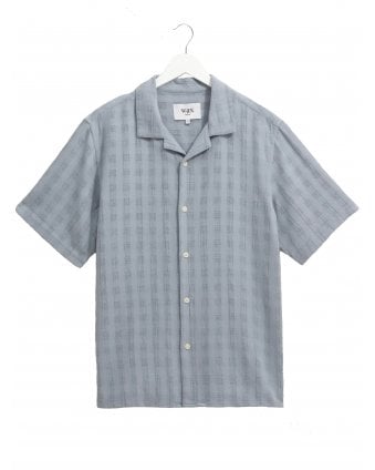Mens Didcot Open Weave Short Sleeve Shirt Pale Blue